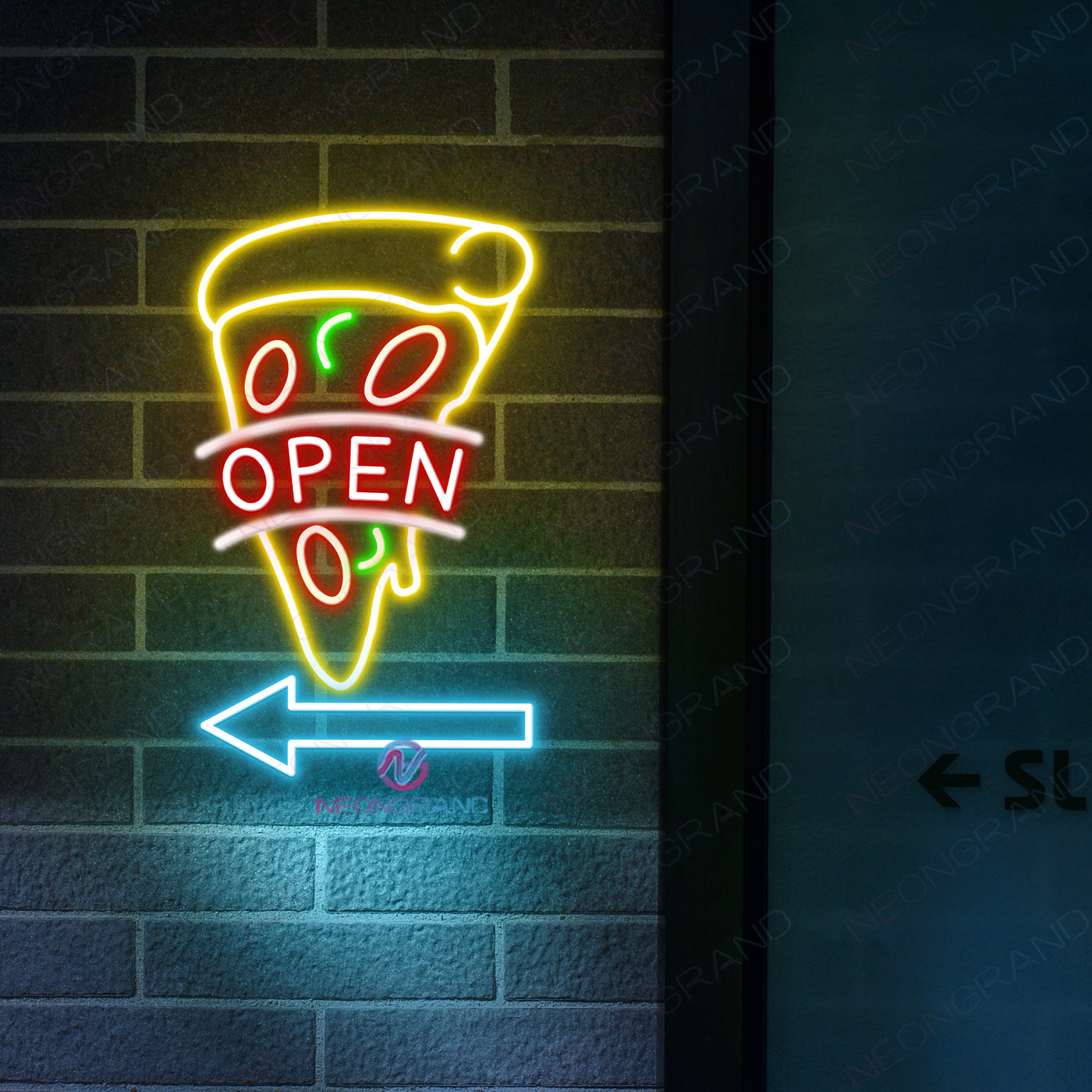 Pizza Open Neon Sign Vertical Arrow LED Light