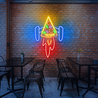 Pizza Neon Sign Rocket LED Light For Restaurant