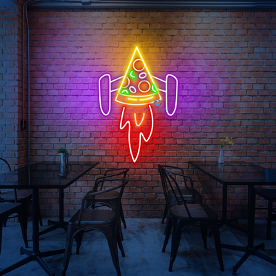 Pizza Neon Sign Rocket LED Light For Restaurant