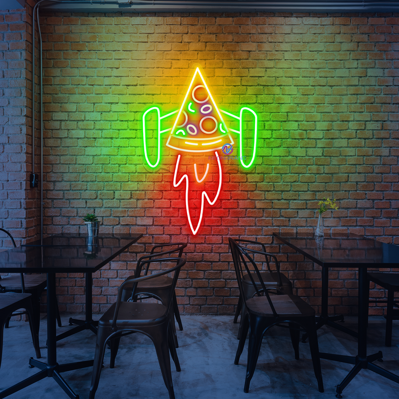 Pizza Neon Sign Rocket LED Light For Restaurant