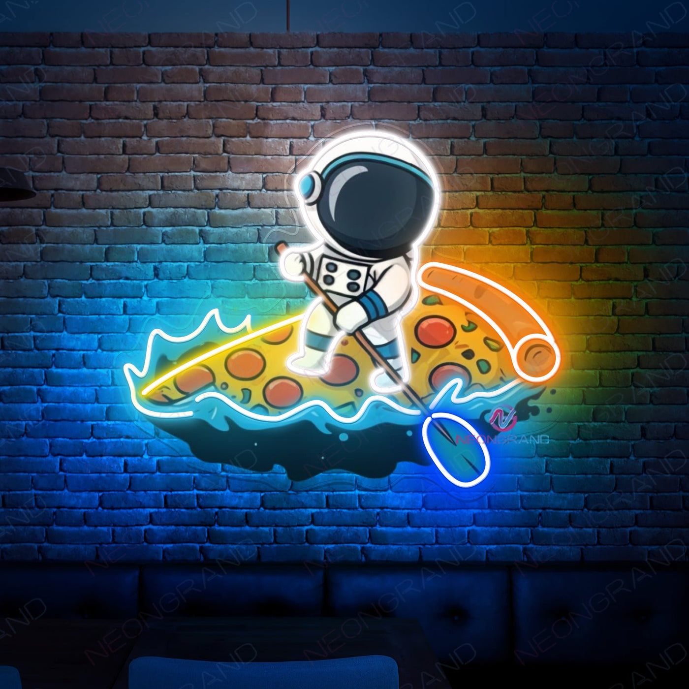 Pizza Neon Sign Astronaut UV-Printed Led Light