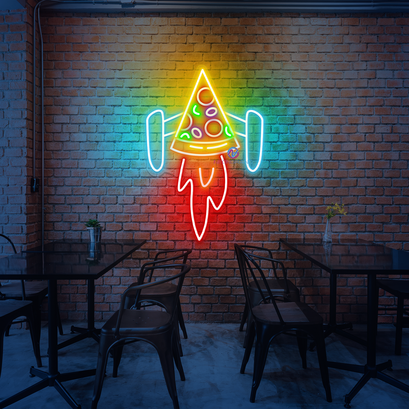 Pizza Neon Sign Rocket LED Light For Restaurant