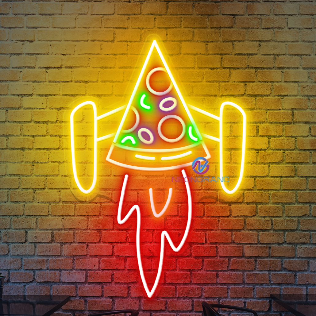 Pizza Neon Sign Rocket LED Light For Restaurant