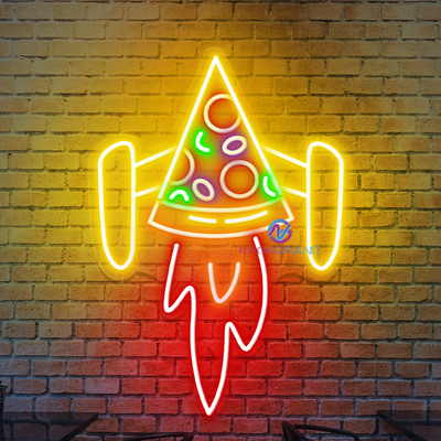 Pizza Neon Sign Rocket LED Light For Restaurant