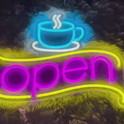 Coffee Open Neon Signs Cafe Decor Accessories Led Light (USB)