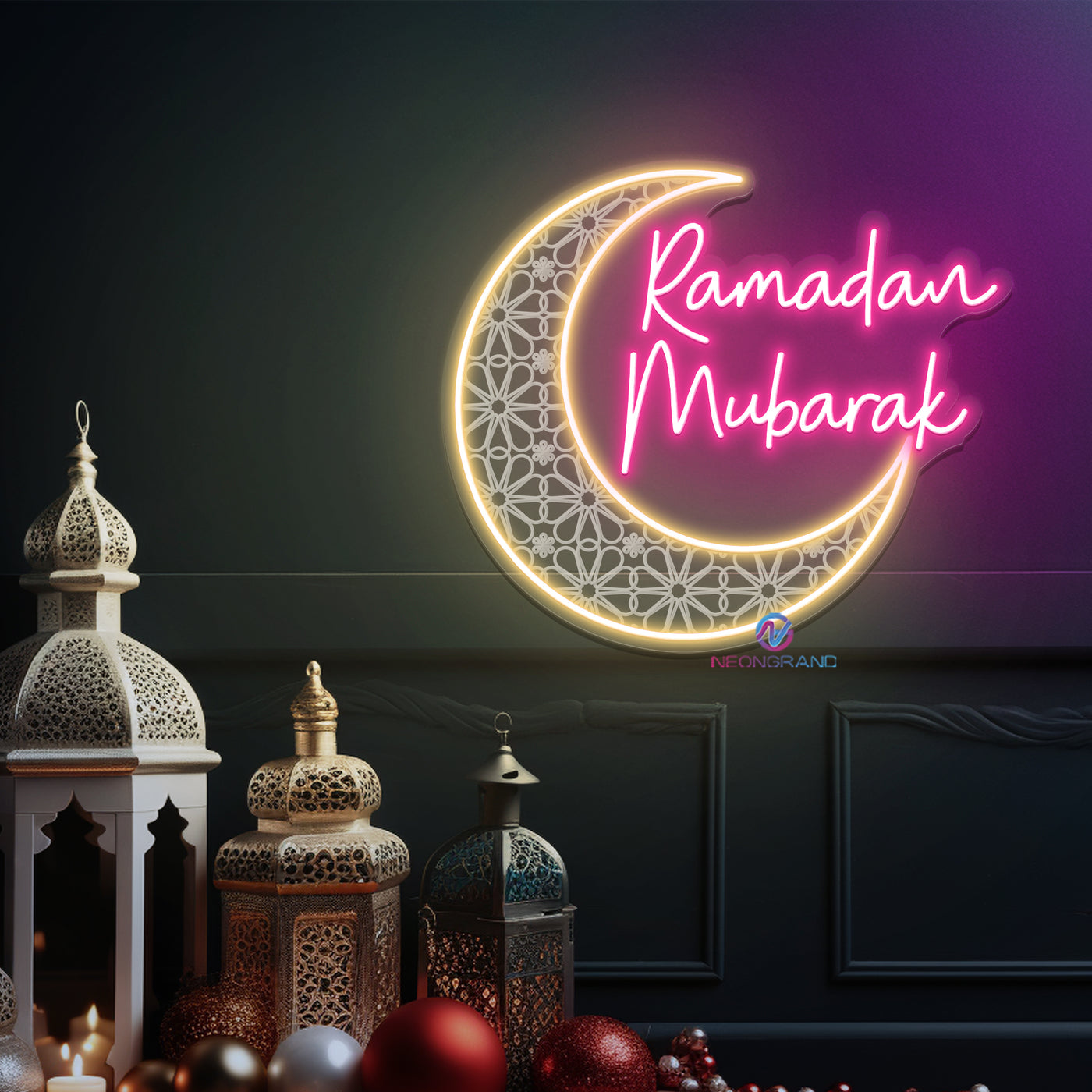 Ramadan Mubarak Neon Sign 3D Engraving LED Light