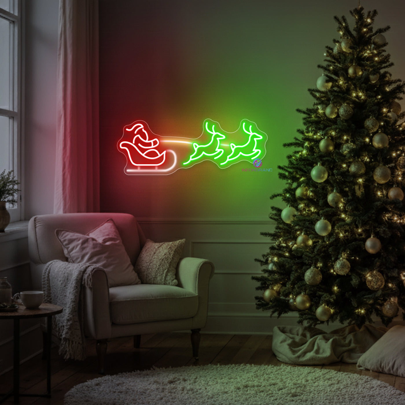 Santa Neon Sign Reindeer Sleigh LED Light For Christmas
