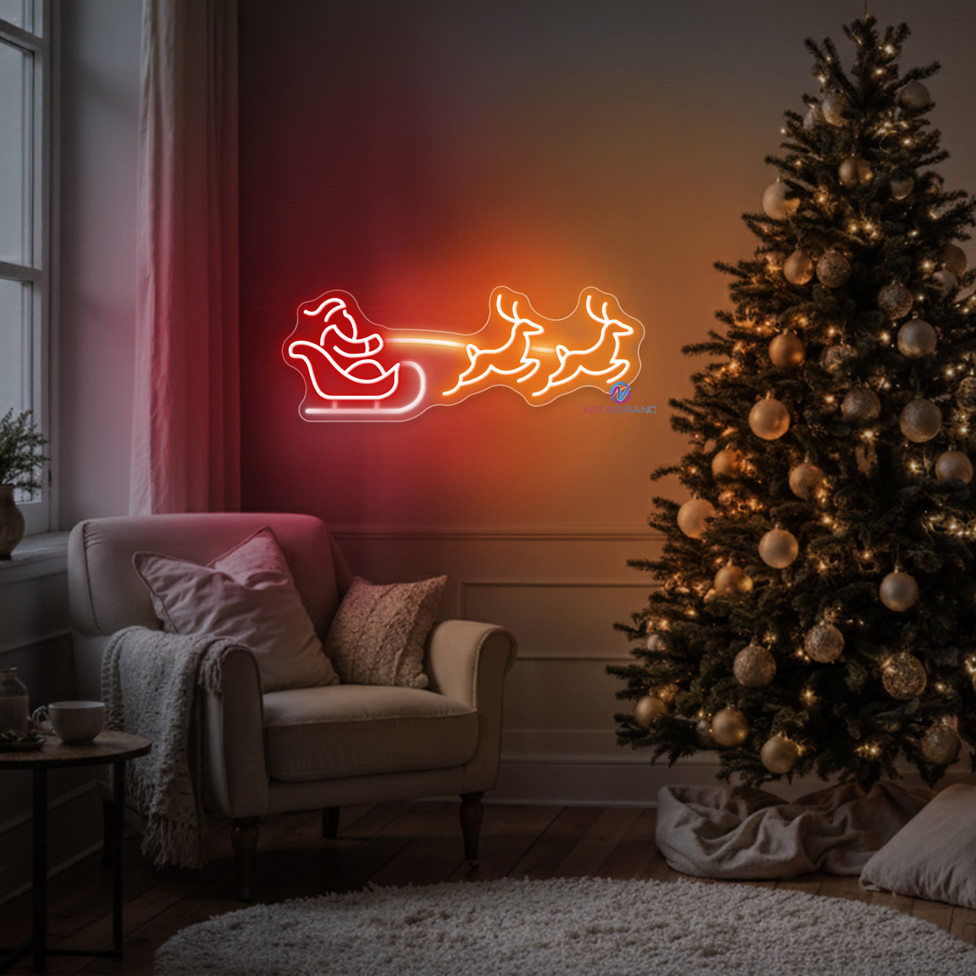 Santa Neon Sign Reindeer Sleigh LED Light For Christmas