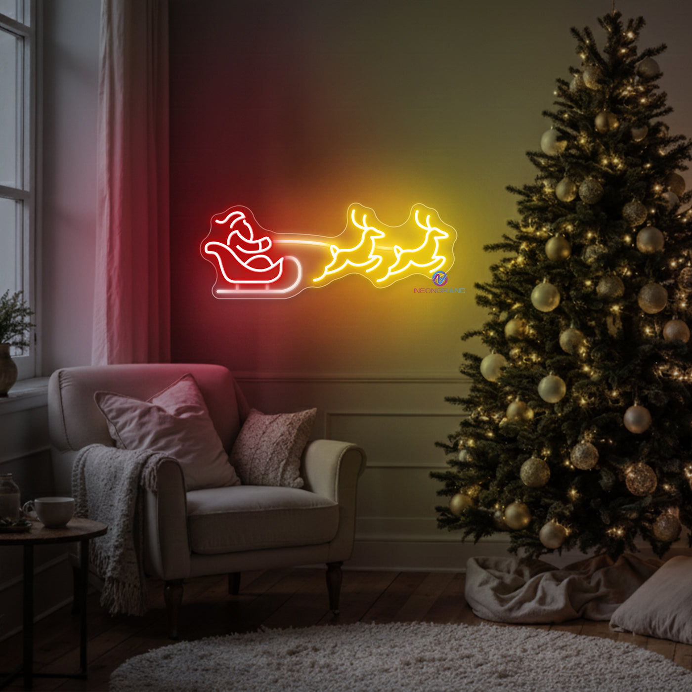 Santa Neon Sign Reindeer Sleigh LED Light For Christmas