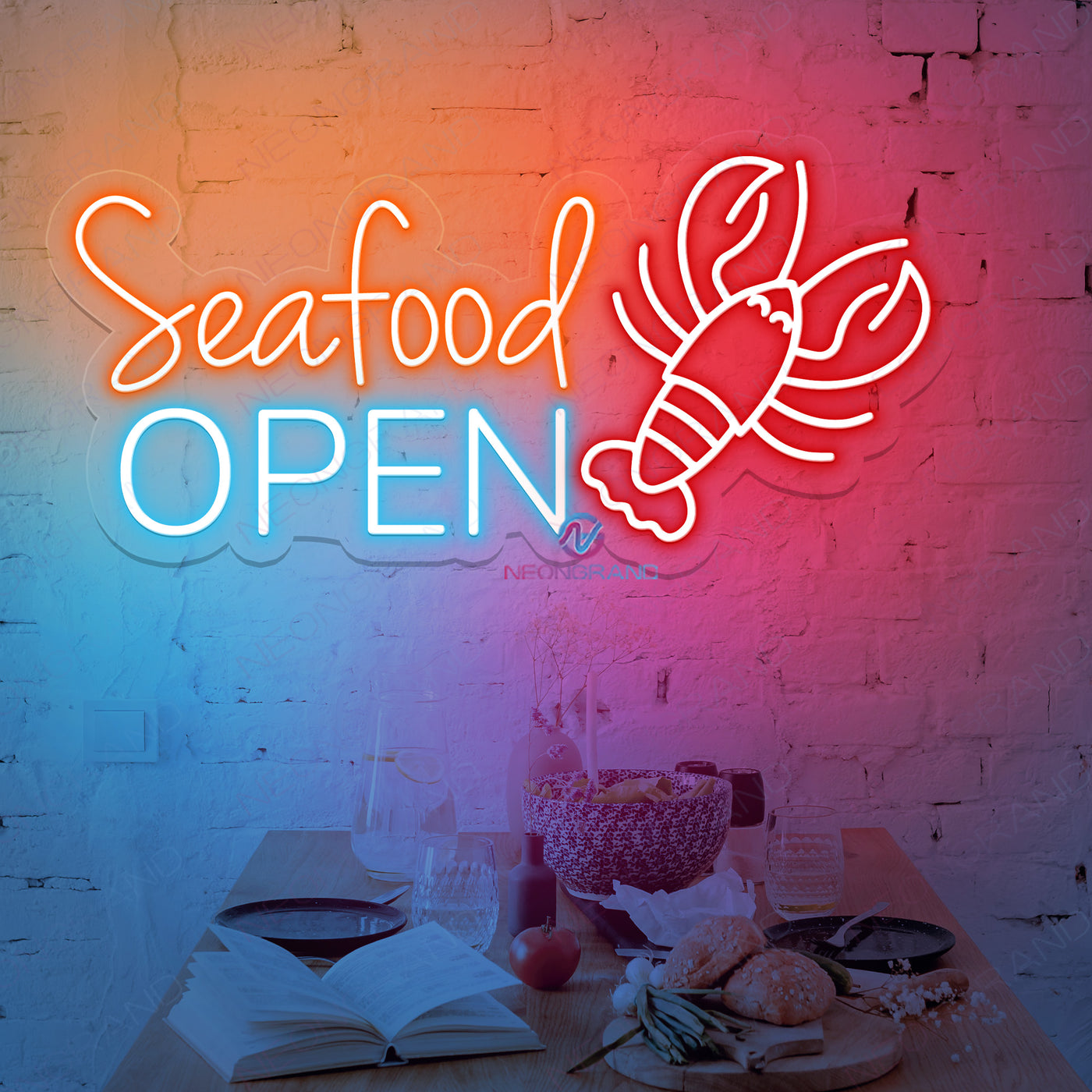 Seafood Open Neon Sign Business Led Light