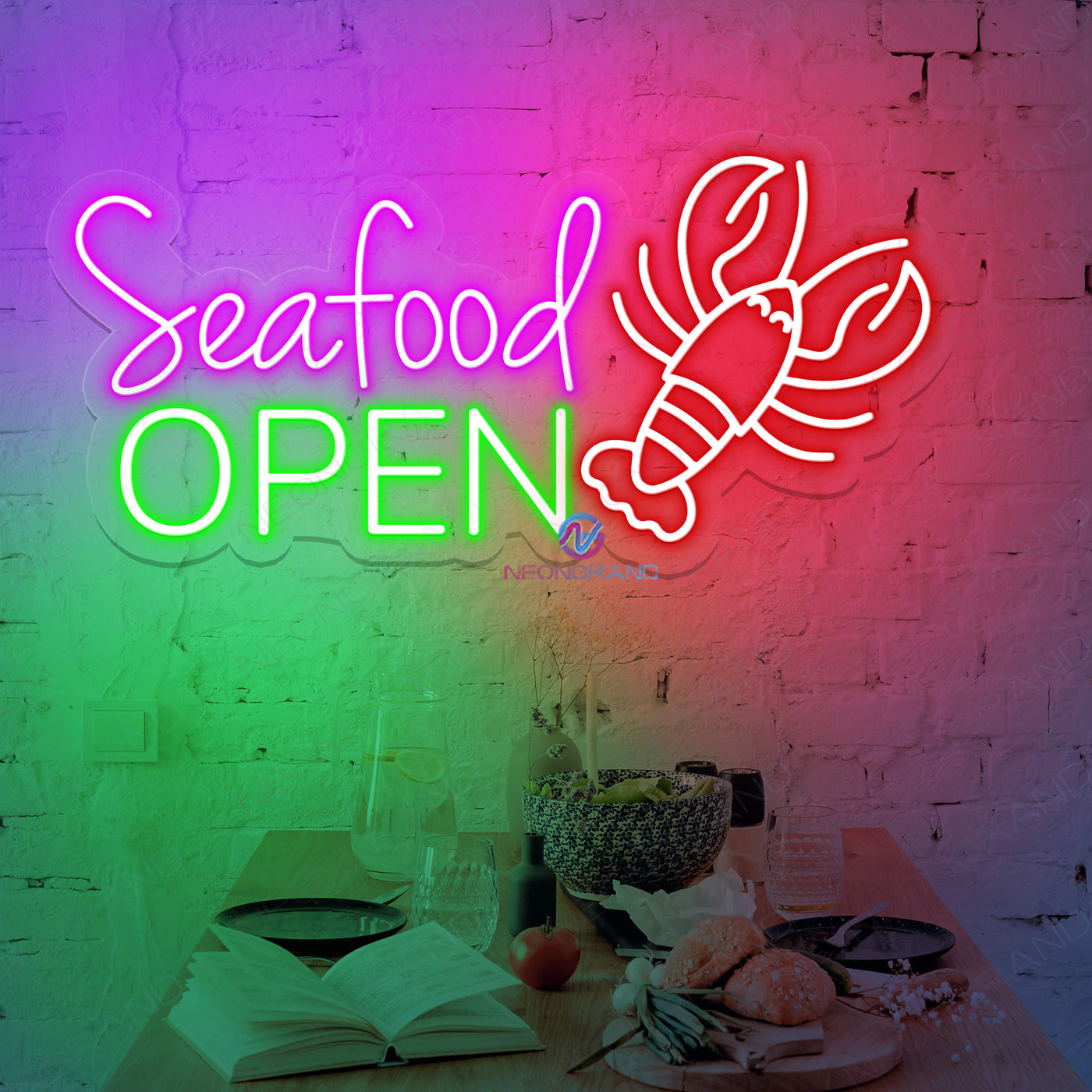 Open Neon Sign Seafood Restaurant Led Light