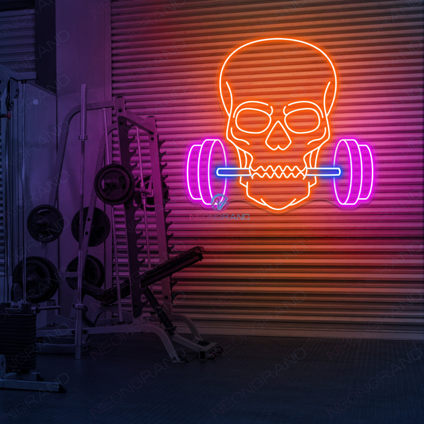 Skull Barbell Neon Sign Led Light