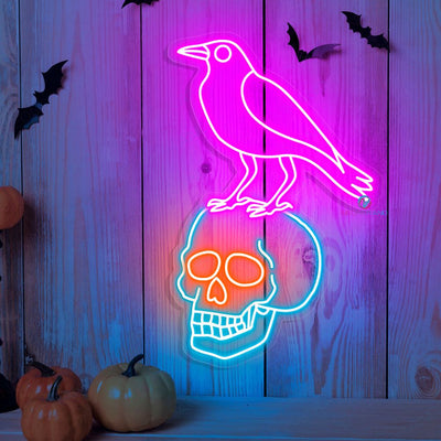 Skull And Raven Neon Sign For Halloween Party