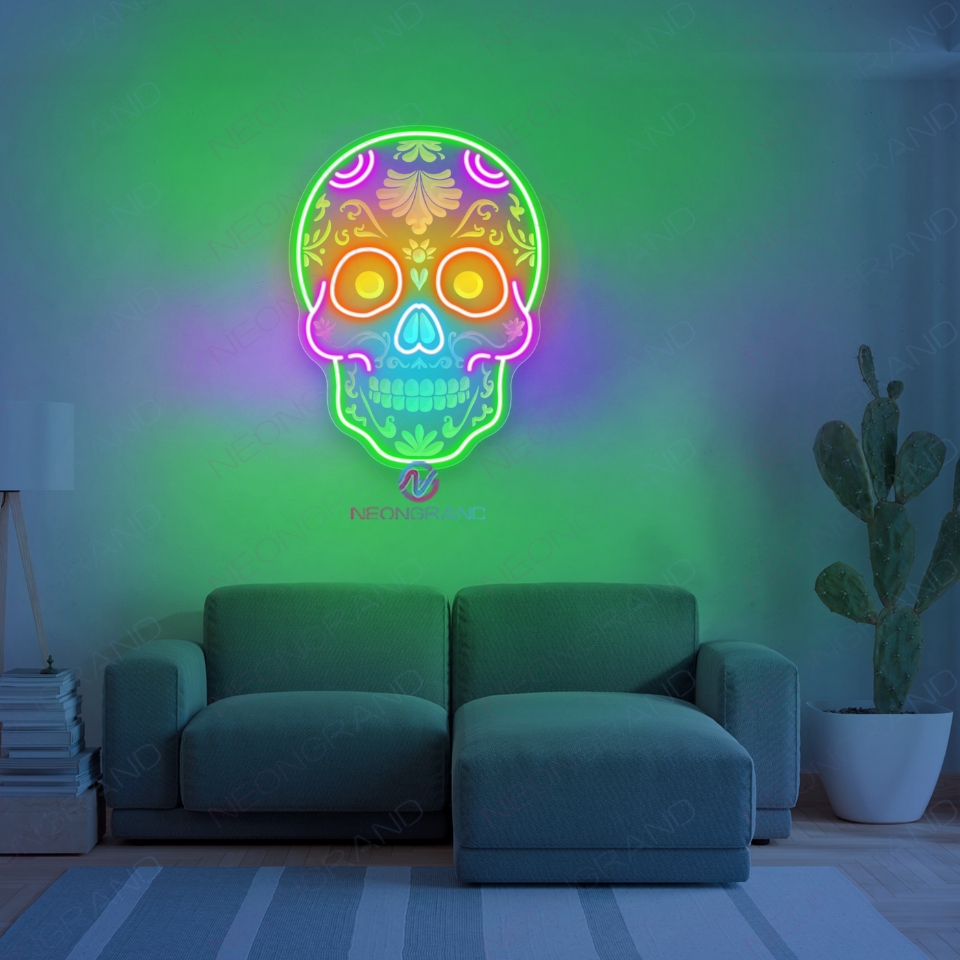 Skull Neon Sign 3D Engraving Mexican Skeleton LED Light