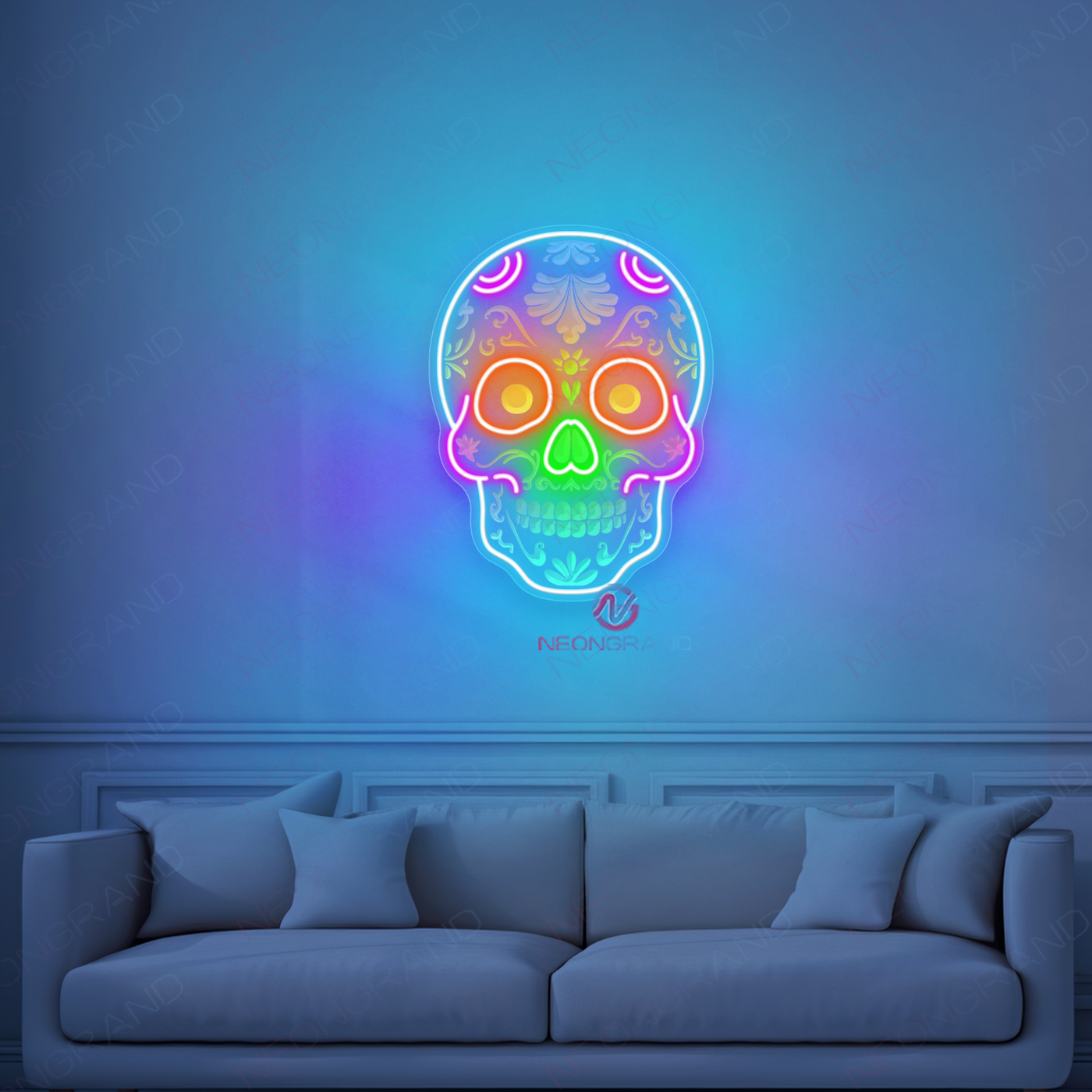 Skull Neon Sign 3D Engraving Mexican Skeleton LED Light