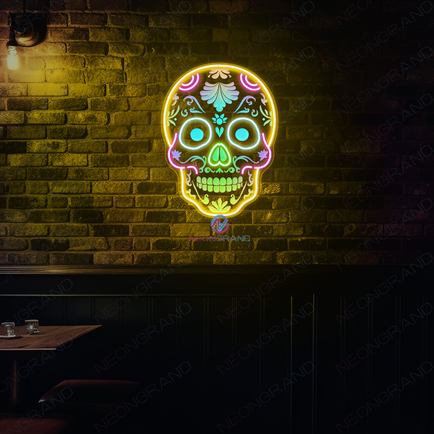 Skull Neon Sign 3D Engraving Mexican Skeleton LED Light