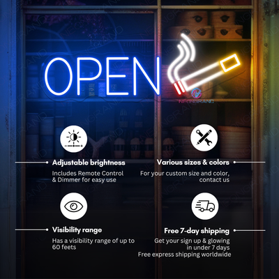 Smoke Shop Open Neon Sign Storefront LED Light