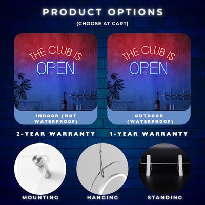 The Club Is Open Neon Sign Bar Storefront LED Light