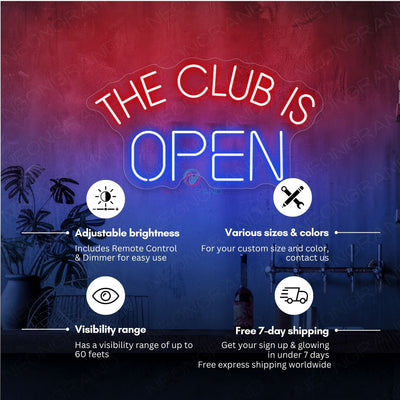 The Club Is Open Neon Sign Bar Storefront LED Light