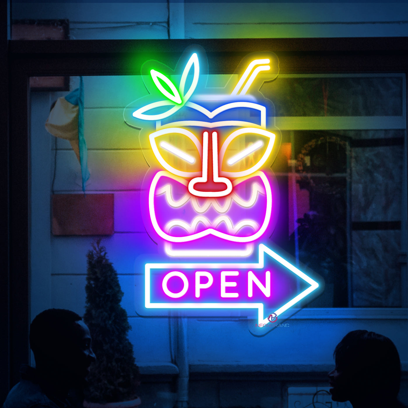 Tiki Bar Open Neon Sign Arrow Open Led Light