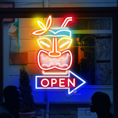 Tiki Bar Open Neon Sign Arrow Open Led Light