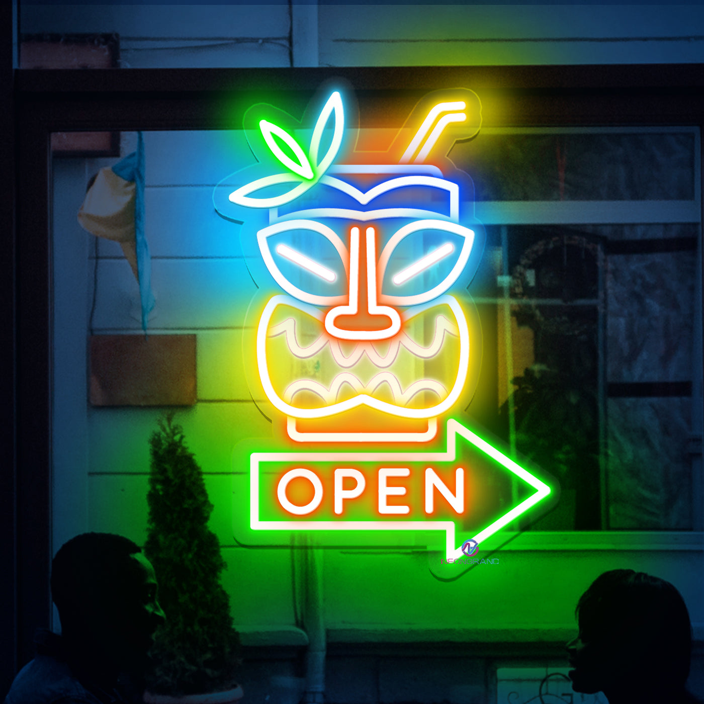 Tiki Bar Open Neon Sign Arrow Open Led Light