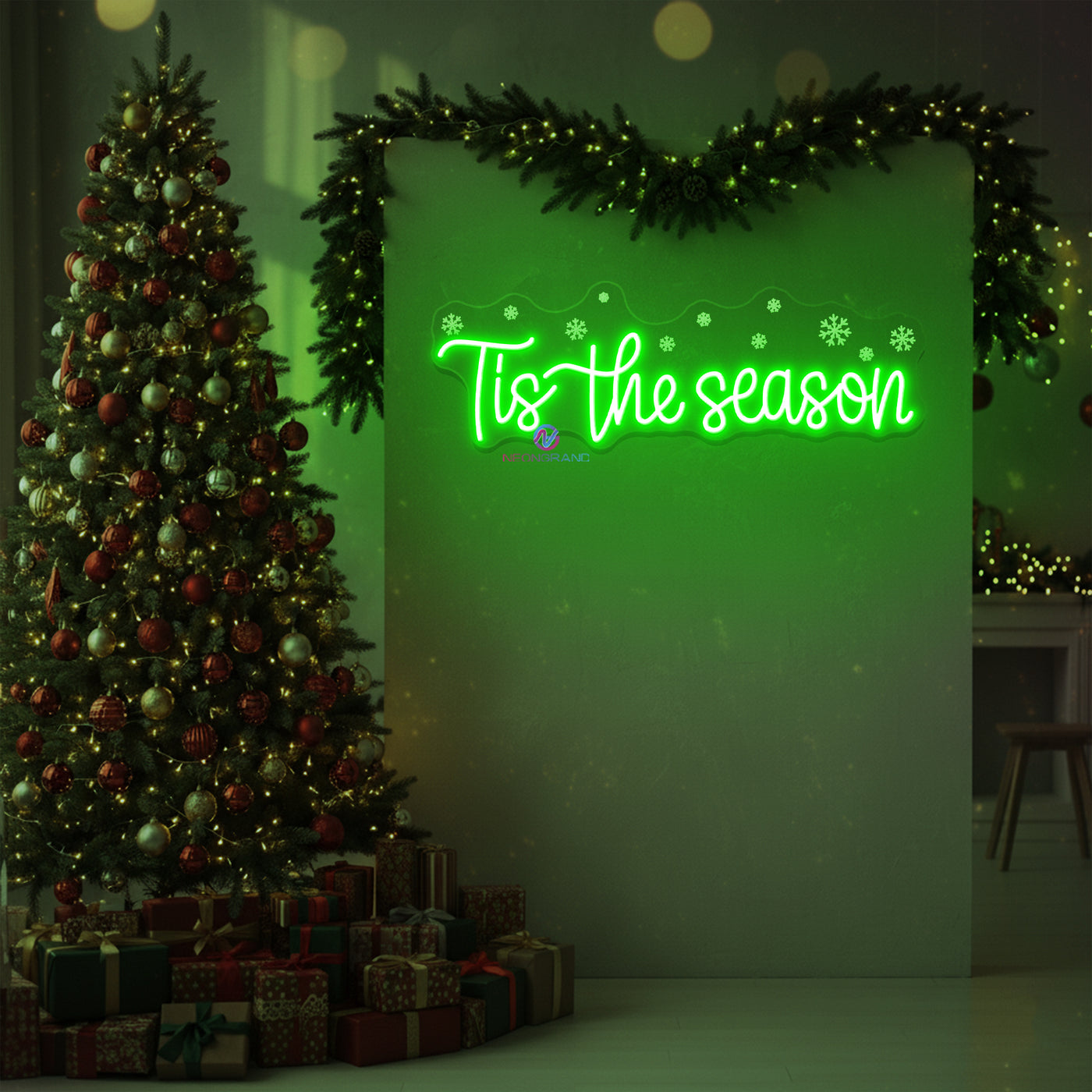 Tis The Season Neon Sign Snowflake LED Light For Christmas