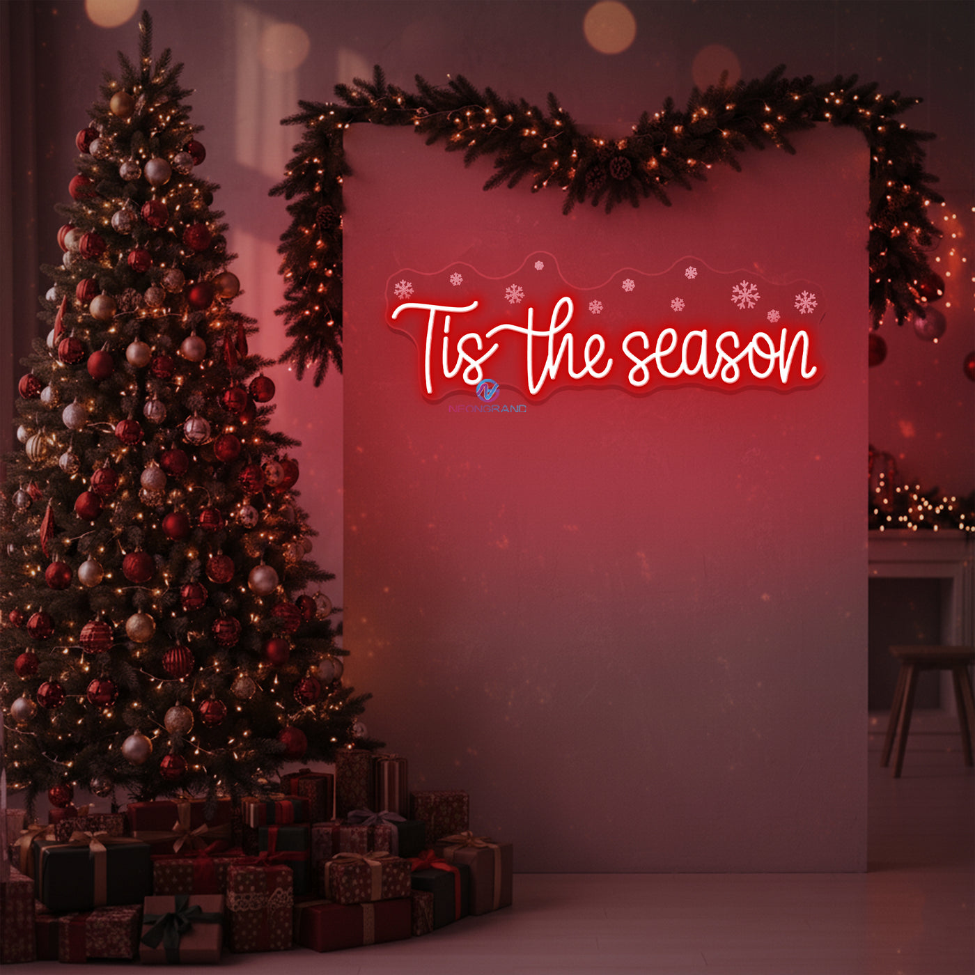 Tis The Season Neon Sign Snowflake LED Light For Christmas