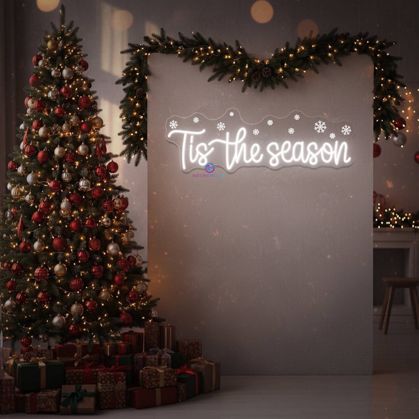 Tis The Season Neon Sign Snowflake LED Light For Christmas