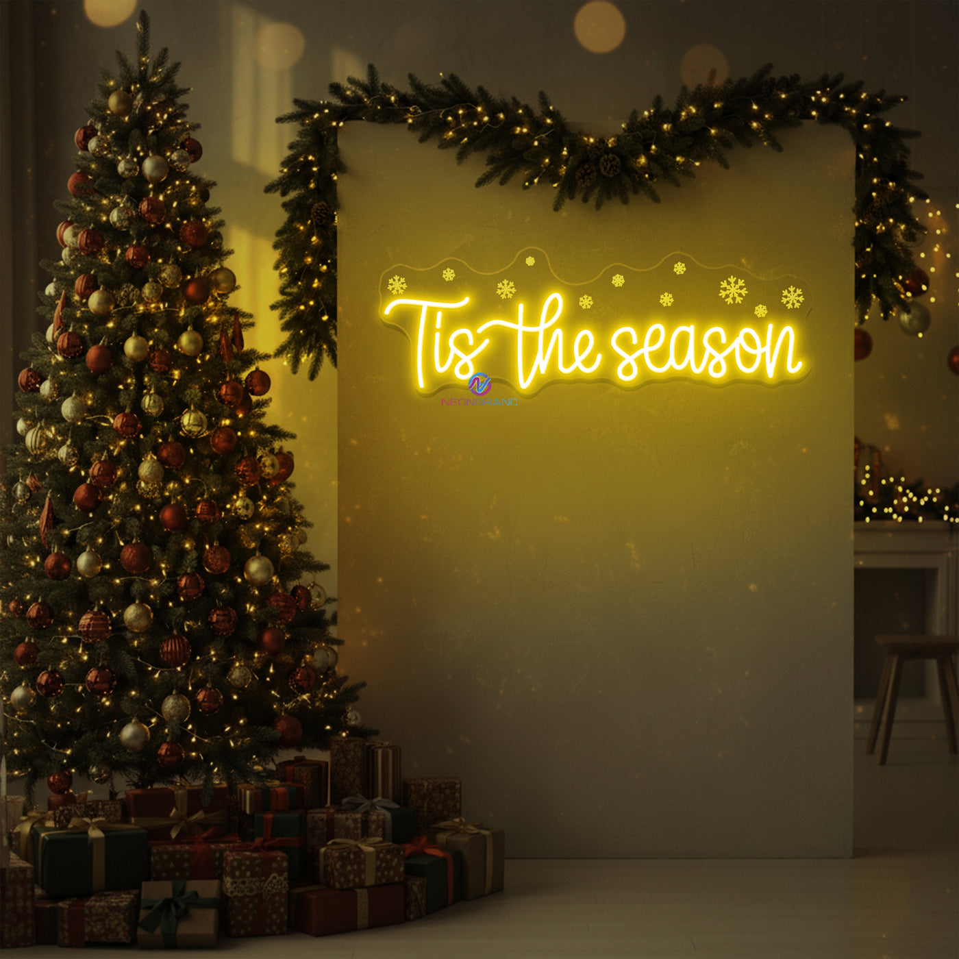 Tis The Season Neon Sign Snowflake LED Light For Christmas