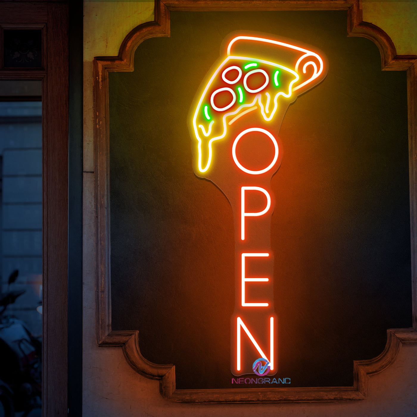 Pizza Open Neon Sign Vertical Storefront LED Light