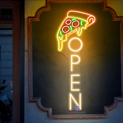 Pizza Open Neon Sign Vertical Storefront LED Light