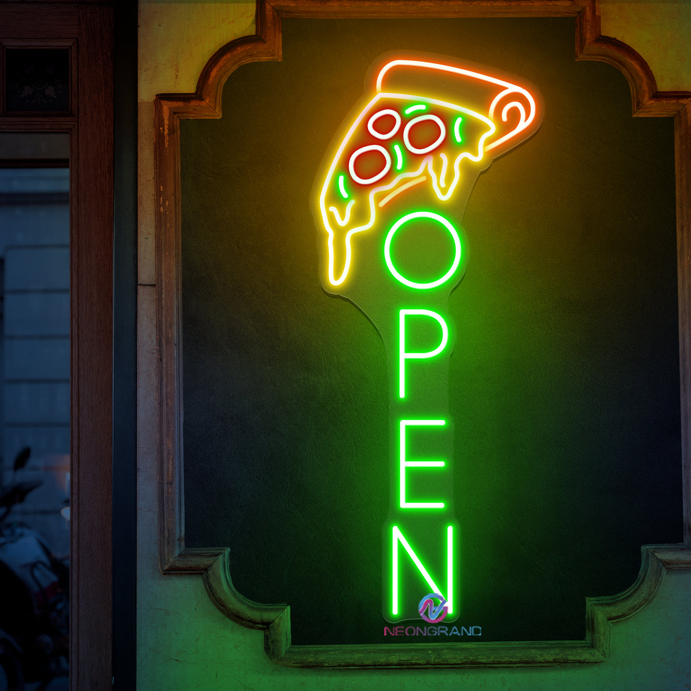 Pizza Open Neon Sign Vertical Storefront LED Light