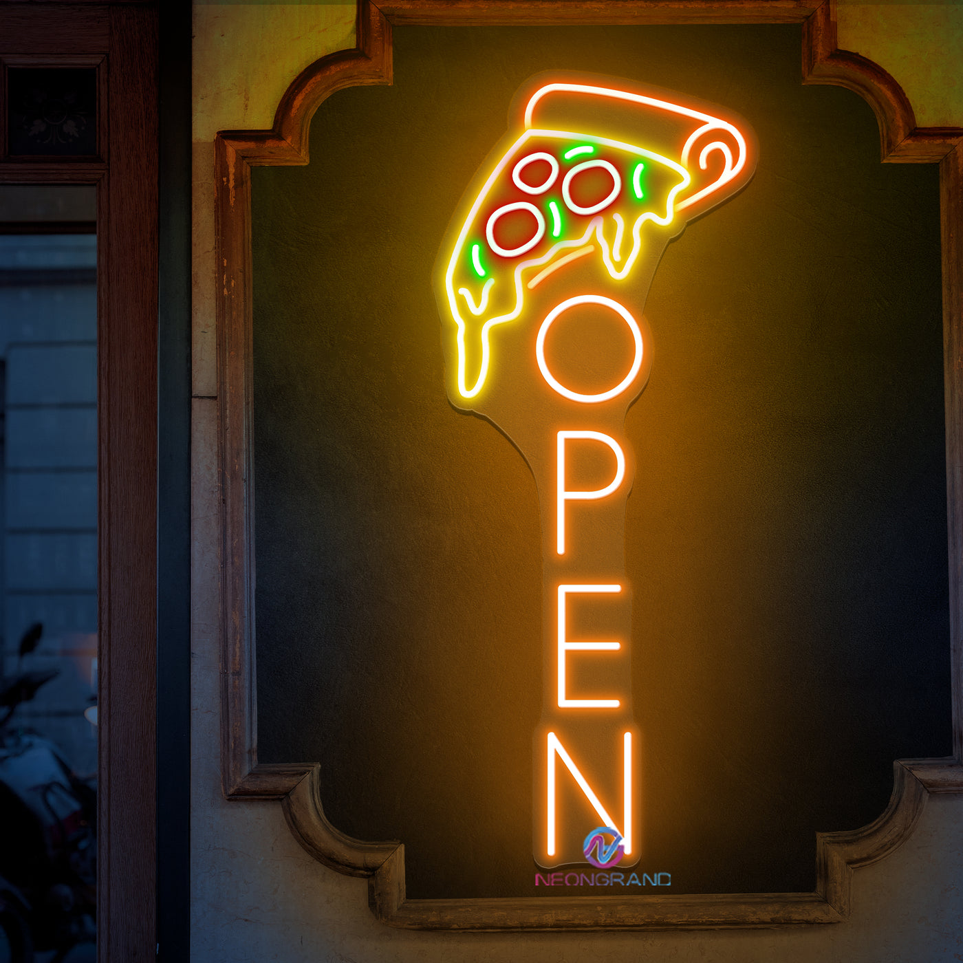 Pizza Open Neon Sign Vertical Storefront LED Light