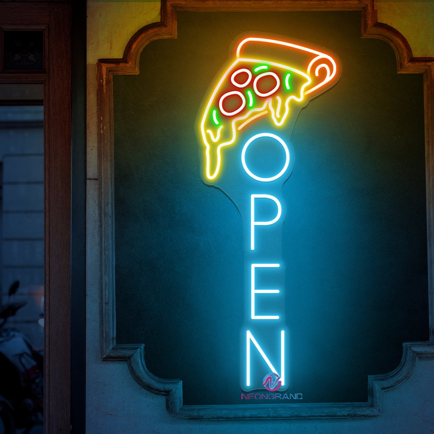 Pizza Open Neon Sign Vertical Storefront LED Light