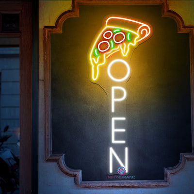 Pizza Open Neon Sign Vertical Storefront LED Light