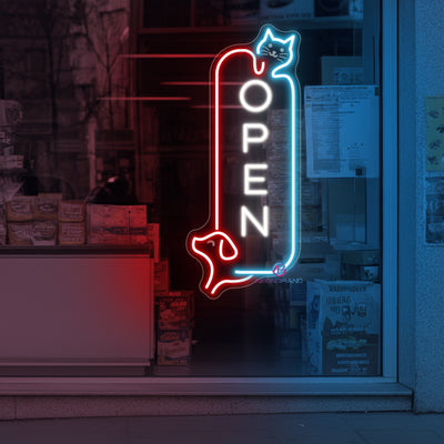 Vertical Pet Shop Open Sign Storefront LED Light For Business