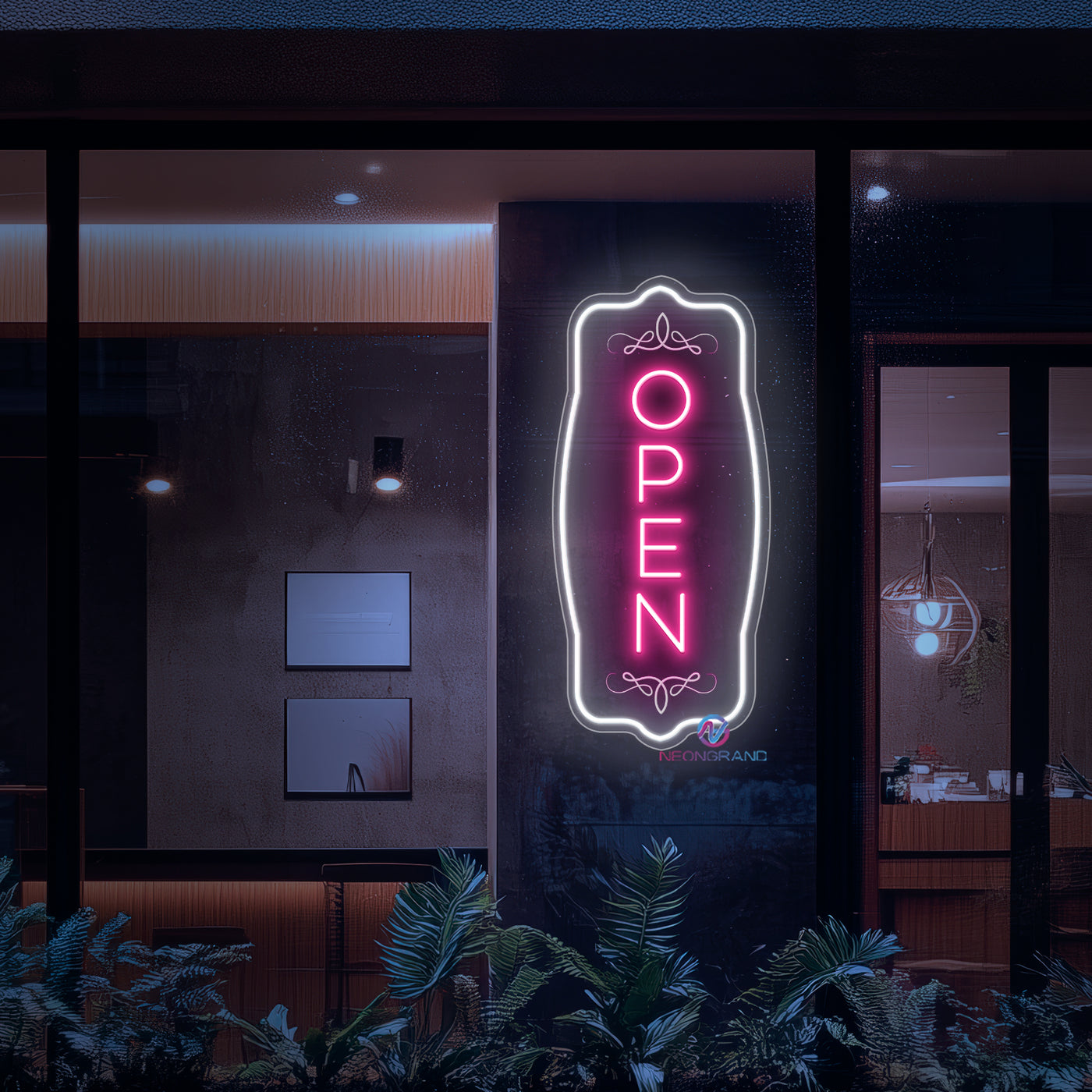 Vertical Vintage Open Neon Sign Storefront LED Light