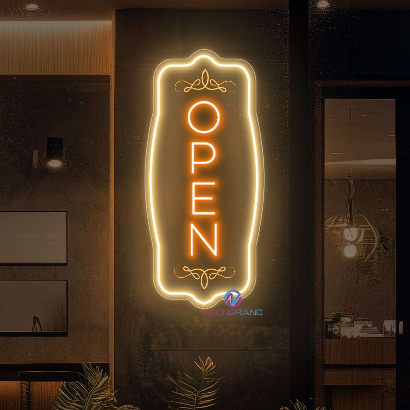 Vertical Vintage Open Neon Sign Storefront LED Light