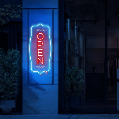 Vertical Vintage Open Neon Sign Storefront LED Light