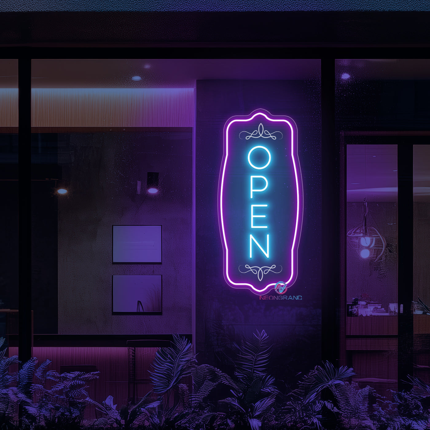 Vertical Vintage Open Neon Sign Storefront LED Light