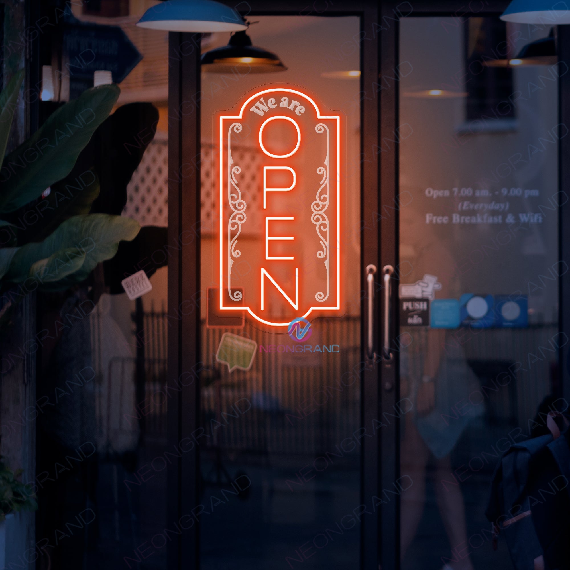 Large 3D Engraving Vertical Open Neon Sign Business LED Light Super Bright