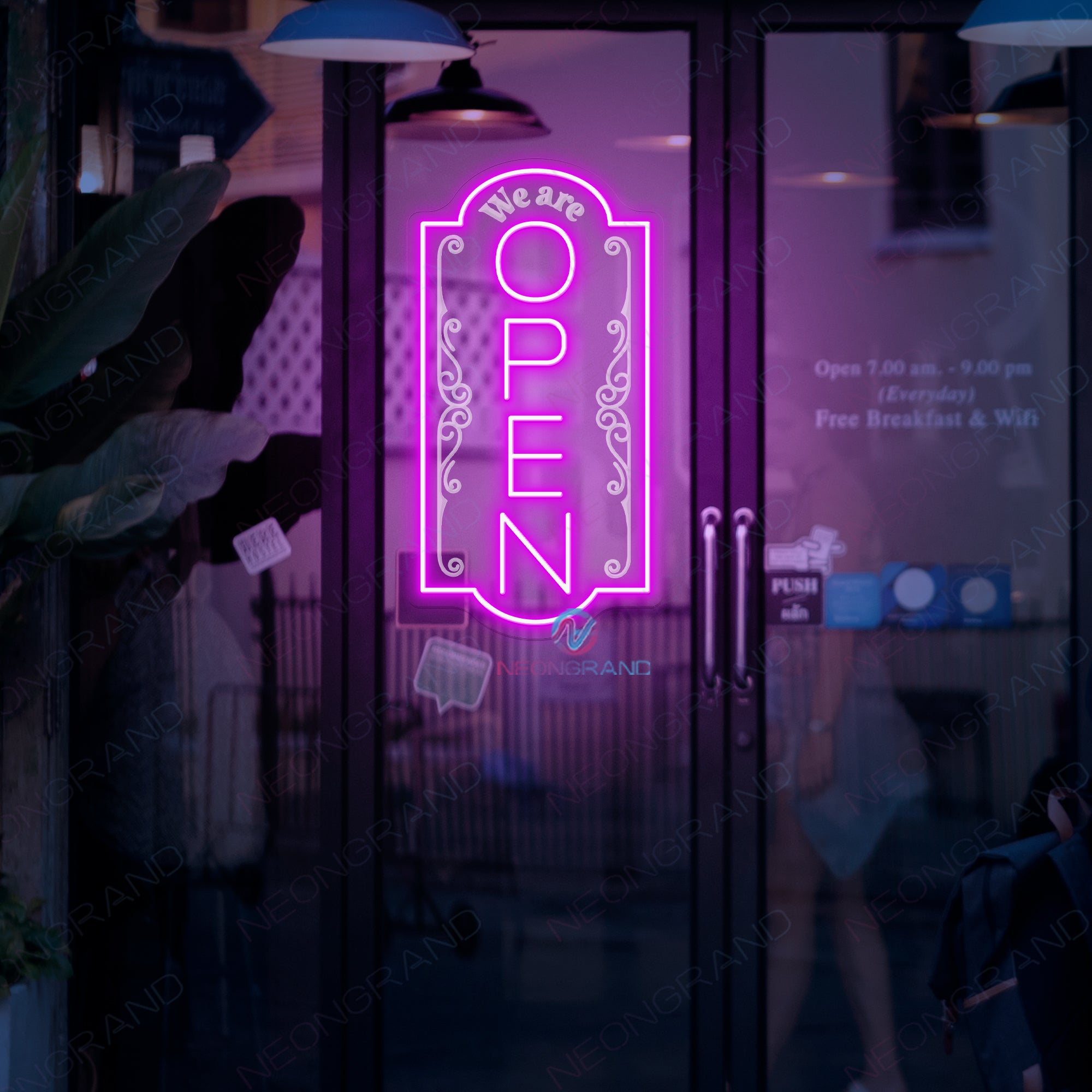 Large 3D Engraving Vertical Open Neon Sign Business LED Light Super Bright
