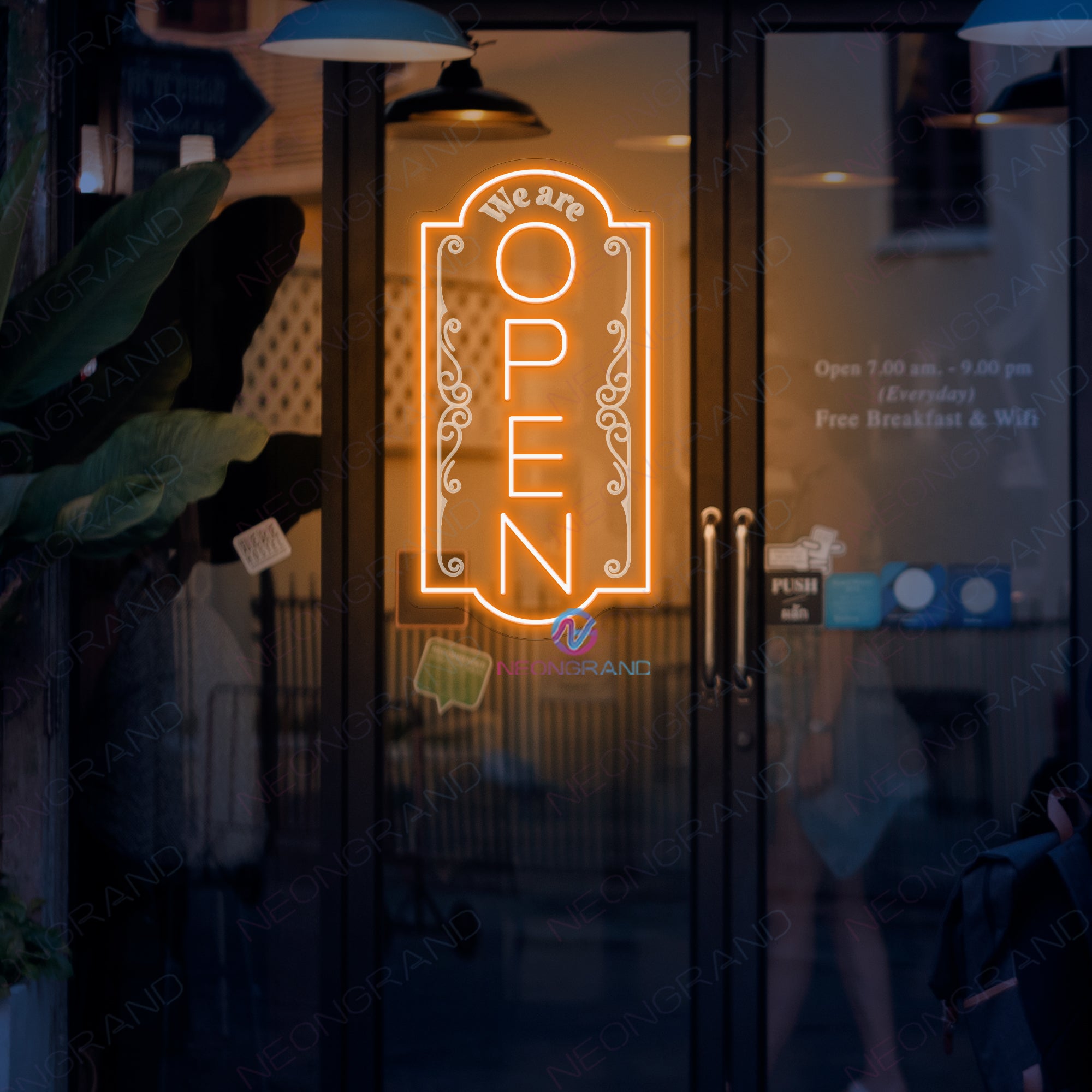 Large 3D Engraving Vertical Open Neon Sign Business LED Light Super Bright