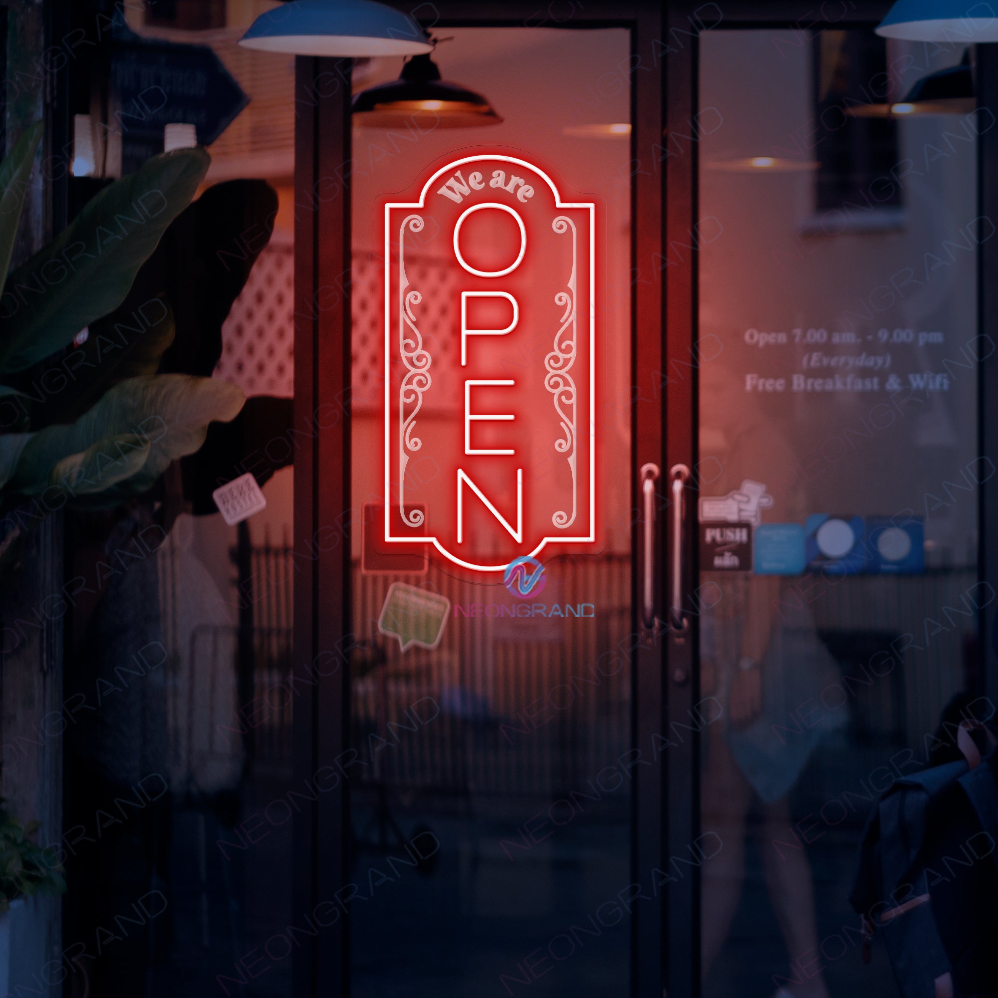 Large 3D Engraving Vertical Open Neon Sign Business LED Light Super Bright