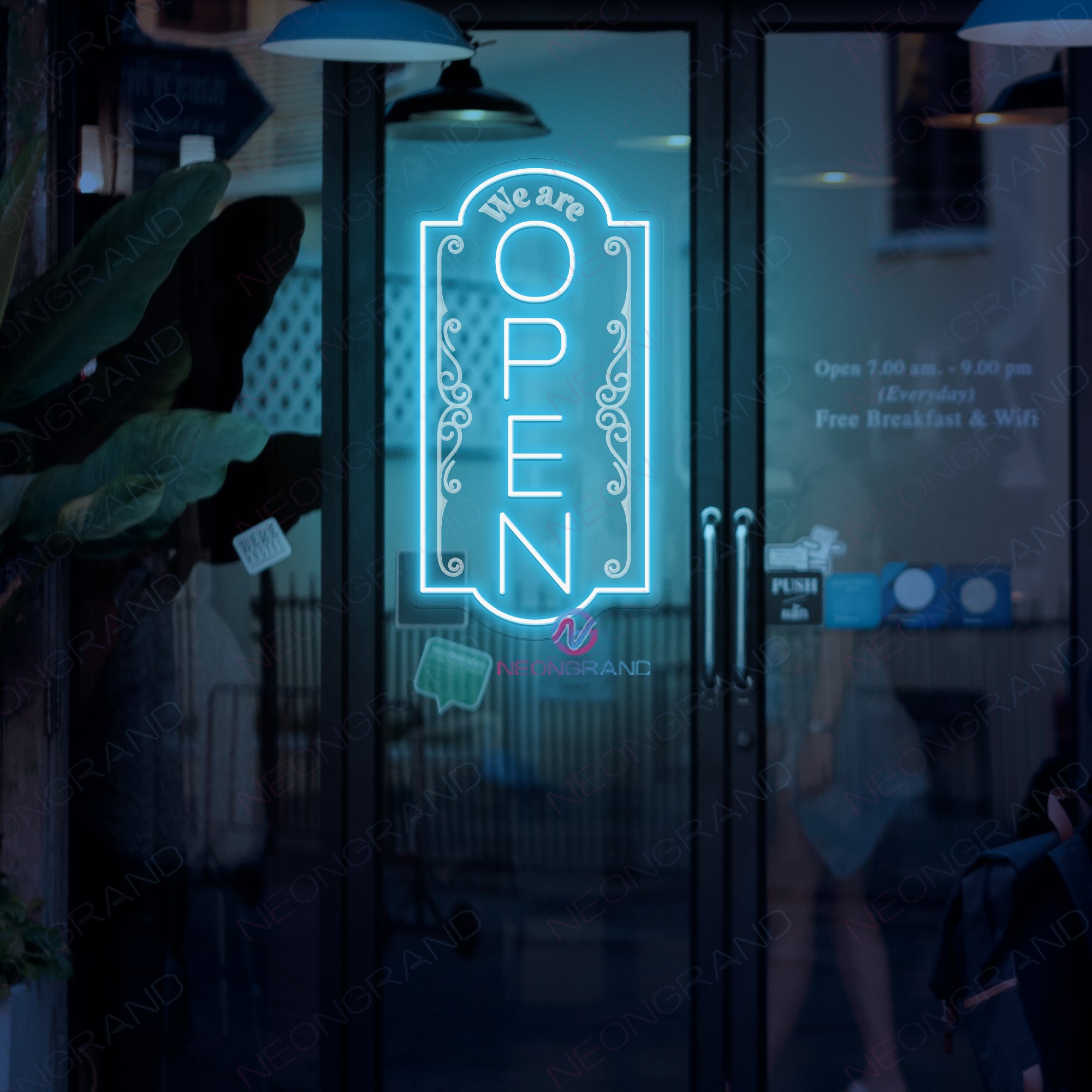 Large 3D Engraving Vertical Open Neon Sign Business LED Light Super Bright