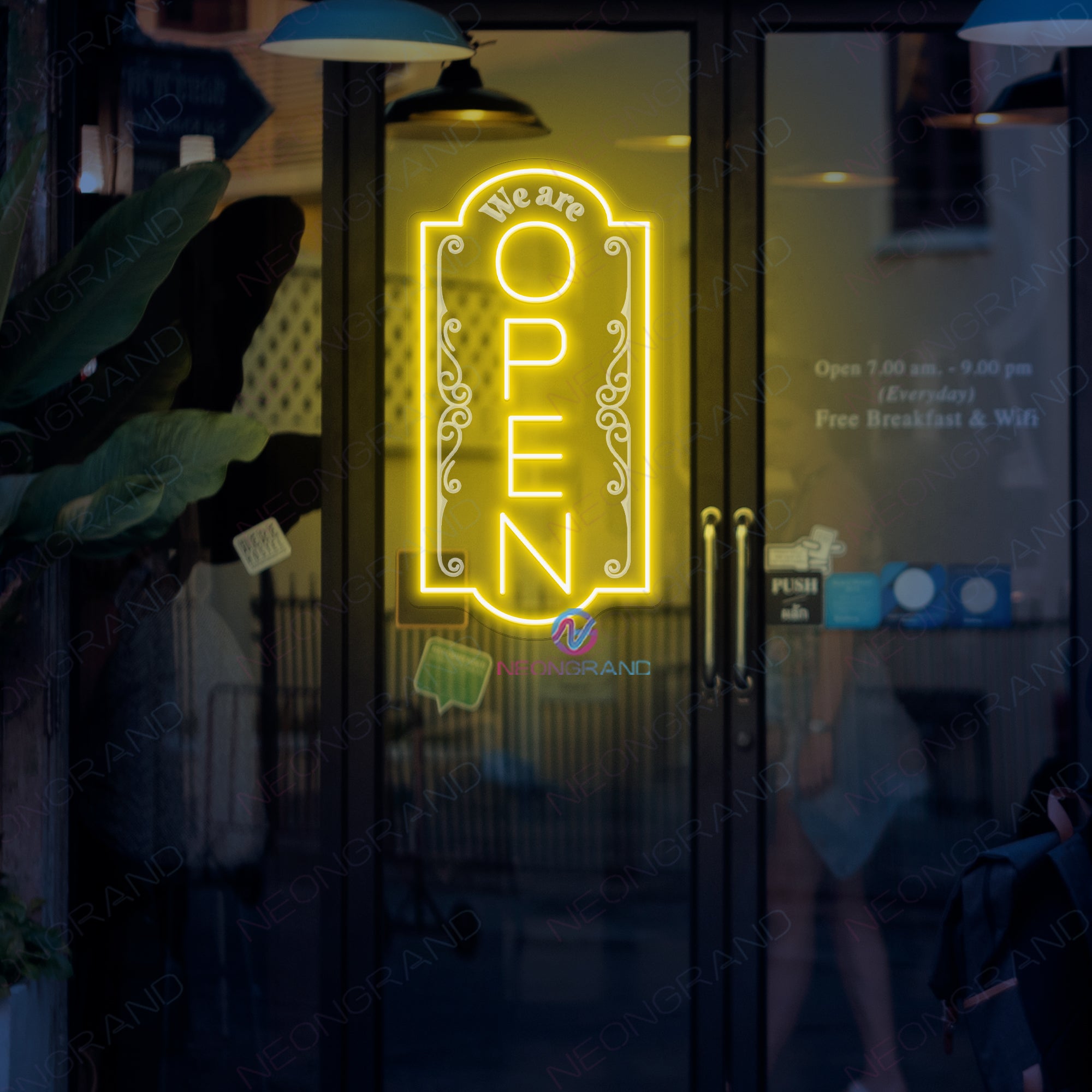 Large 3D Engraving Vertical Open Neon Sign Business LED Light Super Bright