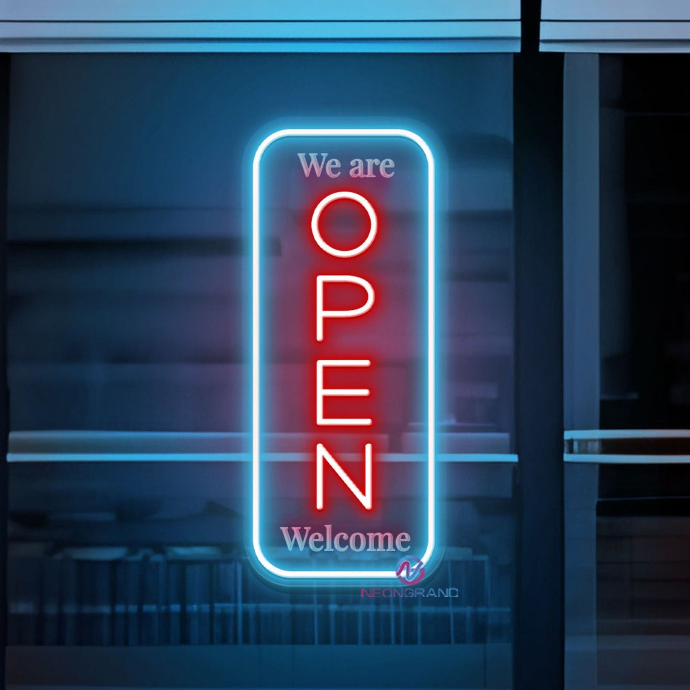 We Are Open Neon Sign 3D-Engraving Vertical Welcome LED Light