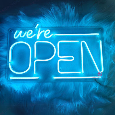 Open Neon Sign We're Open Business Led Light light blue