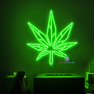 Neon Green Weed Leaf Cannabis Sign Led Light Neon Weed Sign